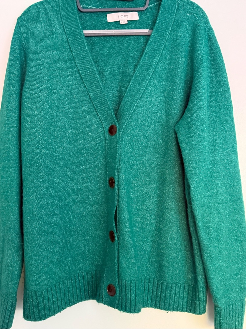 LOFT Emerald Green V‑Neck Button Cardigan